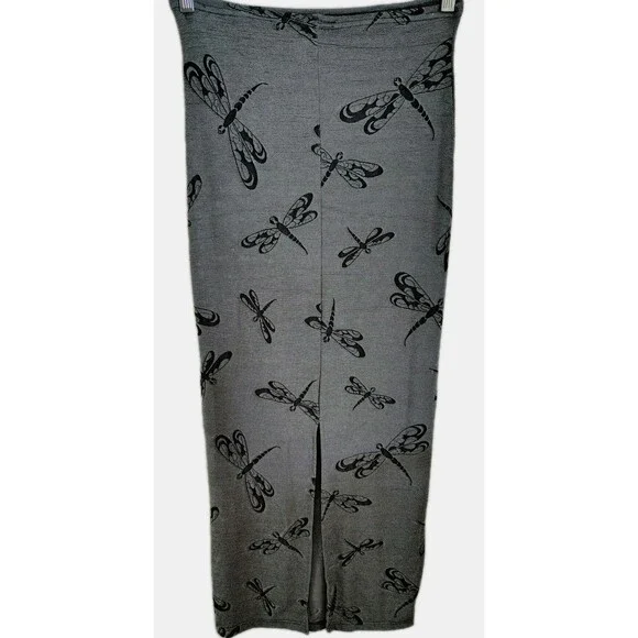 Vintage Maxi Pencil Skirt Size L Waist 26 Dragonfly Print  Gray Back Slit USA - Picture 4 of 6
